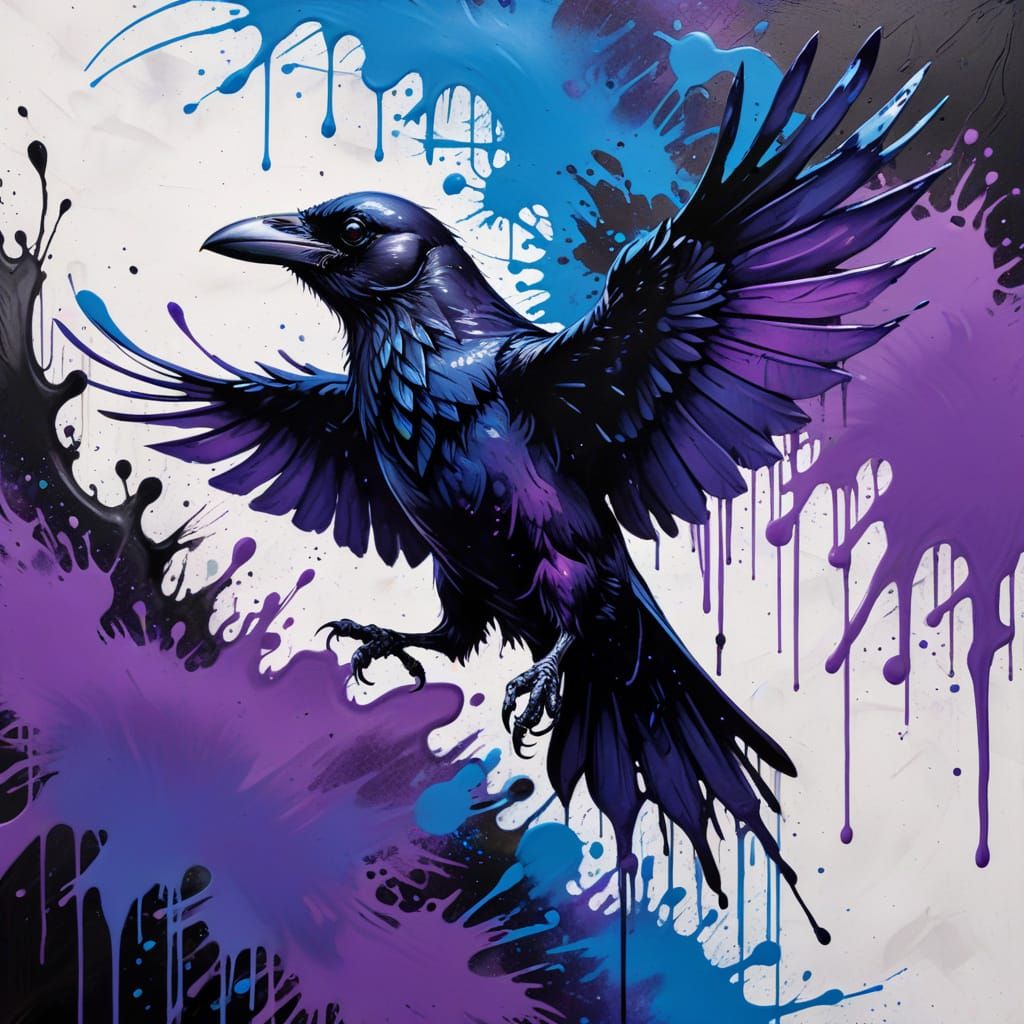Nightmare Crow in Flight: Burtonesque Graffiti Art