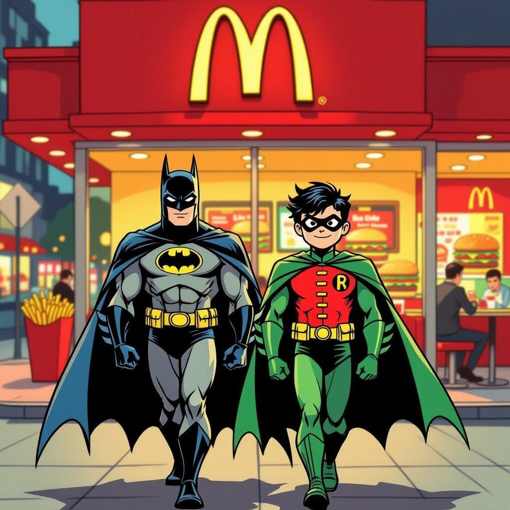 Batman and Robin Crave Juicy Burgers in a Vibrant Pop Art St...
