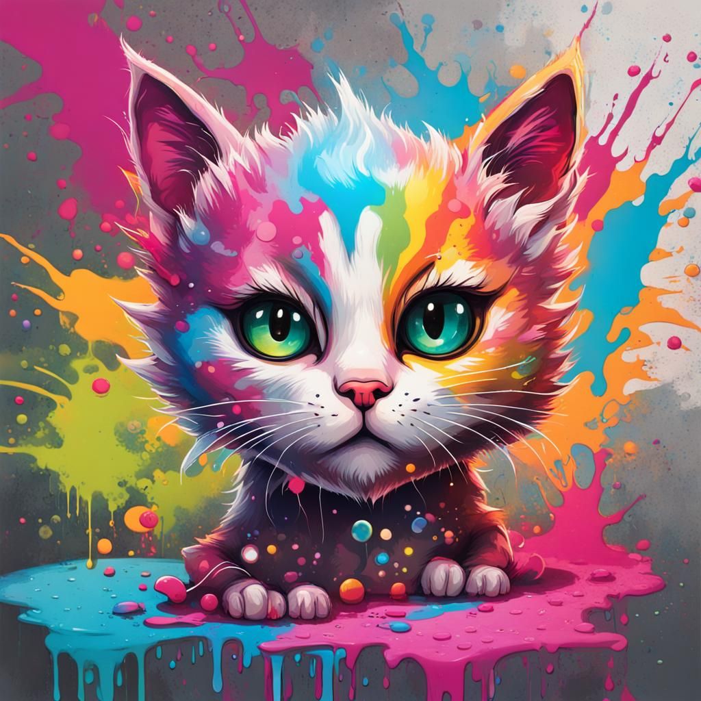 Epic Adventure Kitten in Graffiti Splash Art