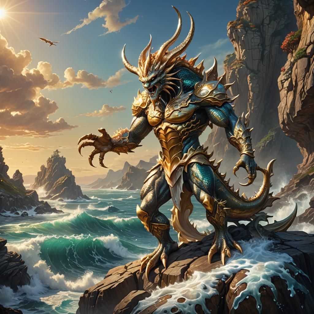 Triton on Rocky Cliff: Fantasy Concept Art