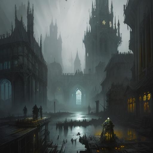 Dystopian Medieval Scene in Grimdark Style