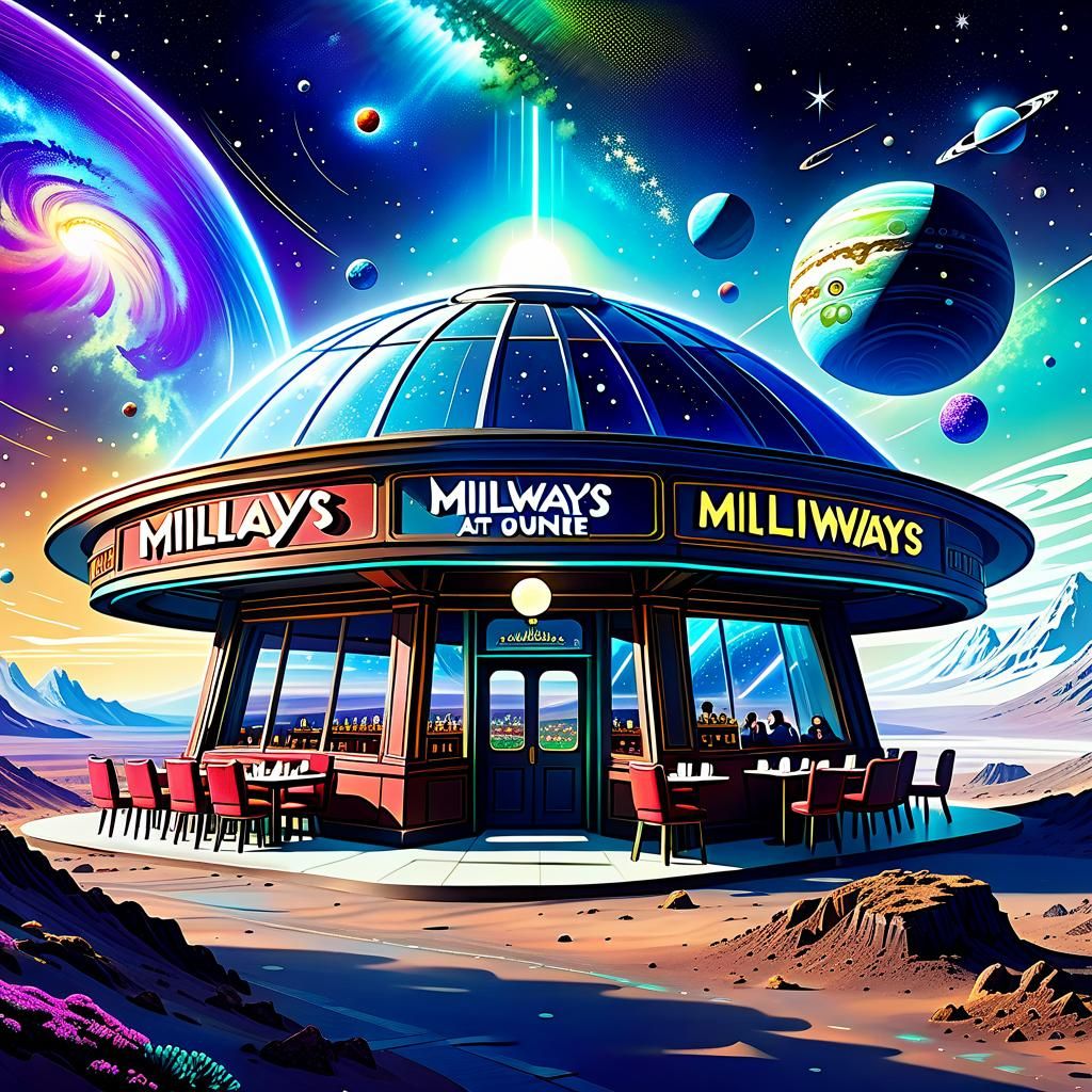 Milliways Restaurant: Cosmic Mixed Media Illustration