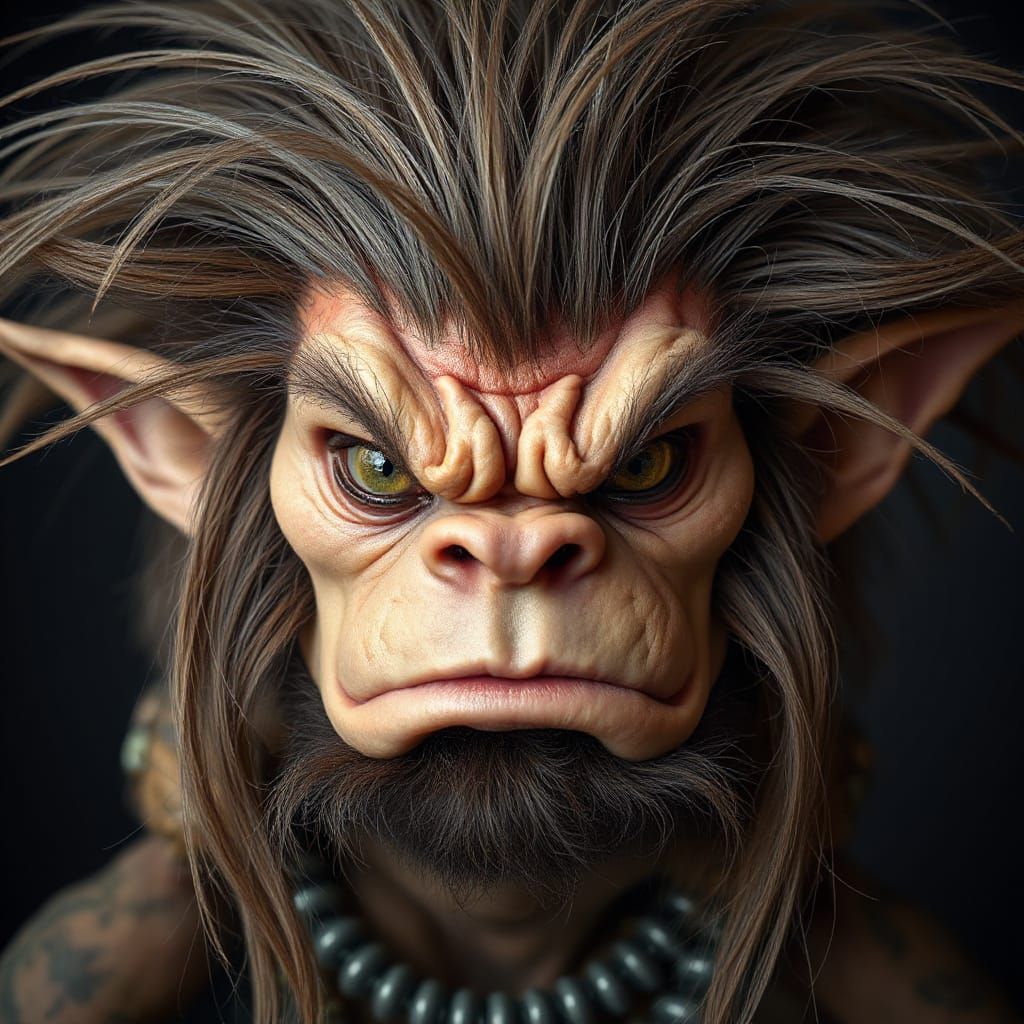 Angry Hairy Troll Portrait in Bold Photorealistic ColorART S...
