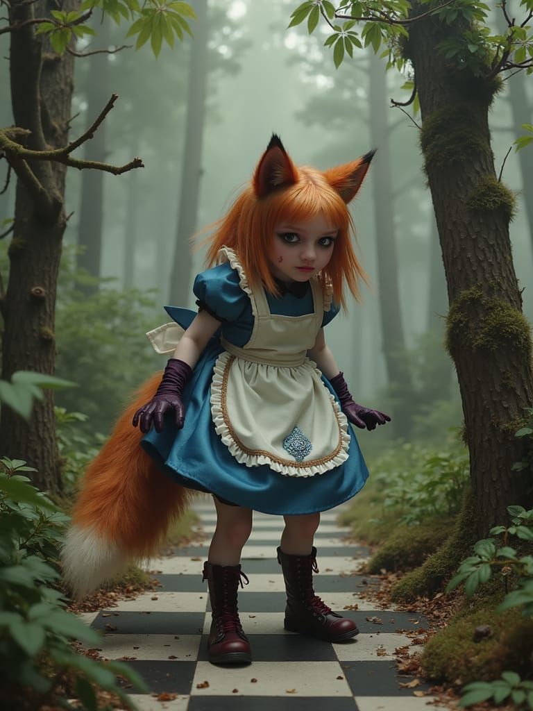 Gothic Alice Meets the Mysterious Fox in Wonderland