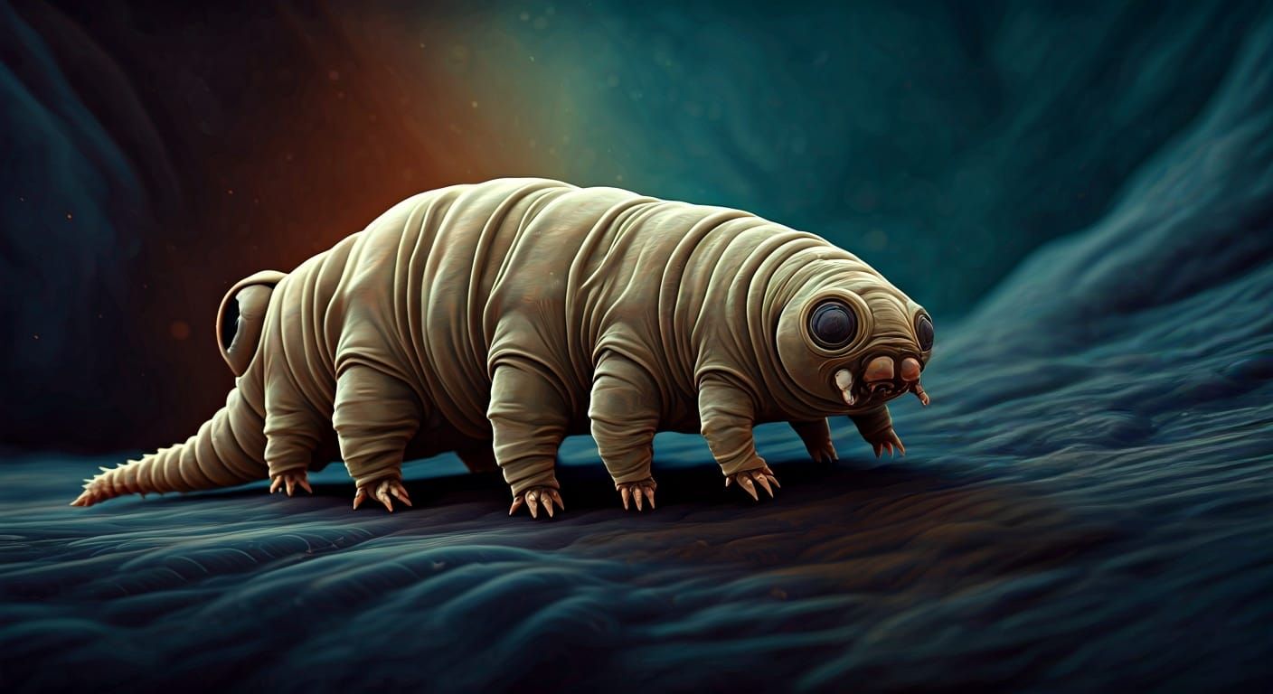 Hyperrealistic Tardigrades in Alcohol Ink Style