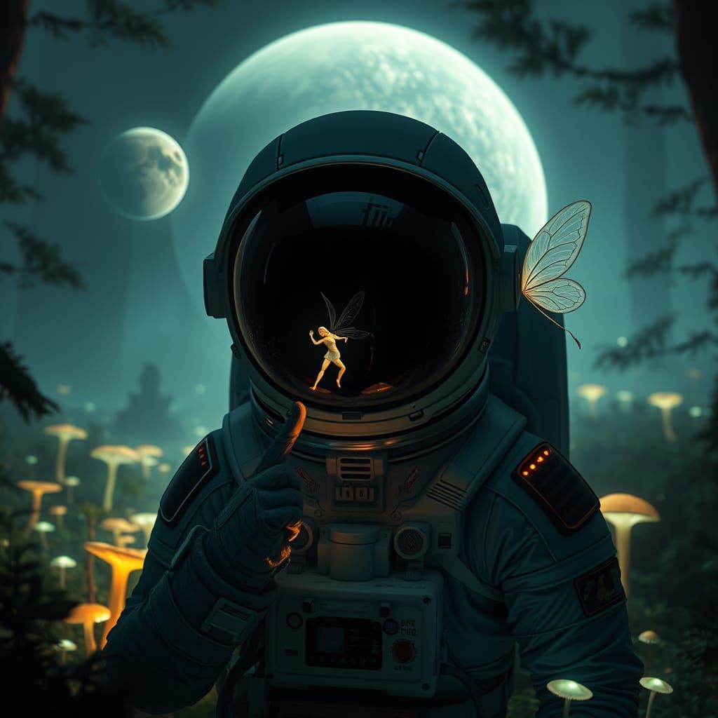 Astronaut Meets Enchanted Fairy in a Dreamlike, Bioluminesce...