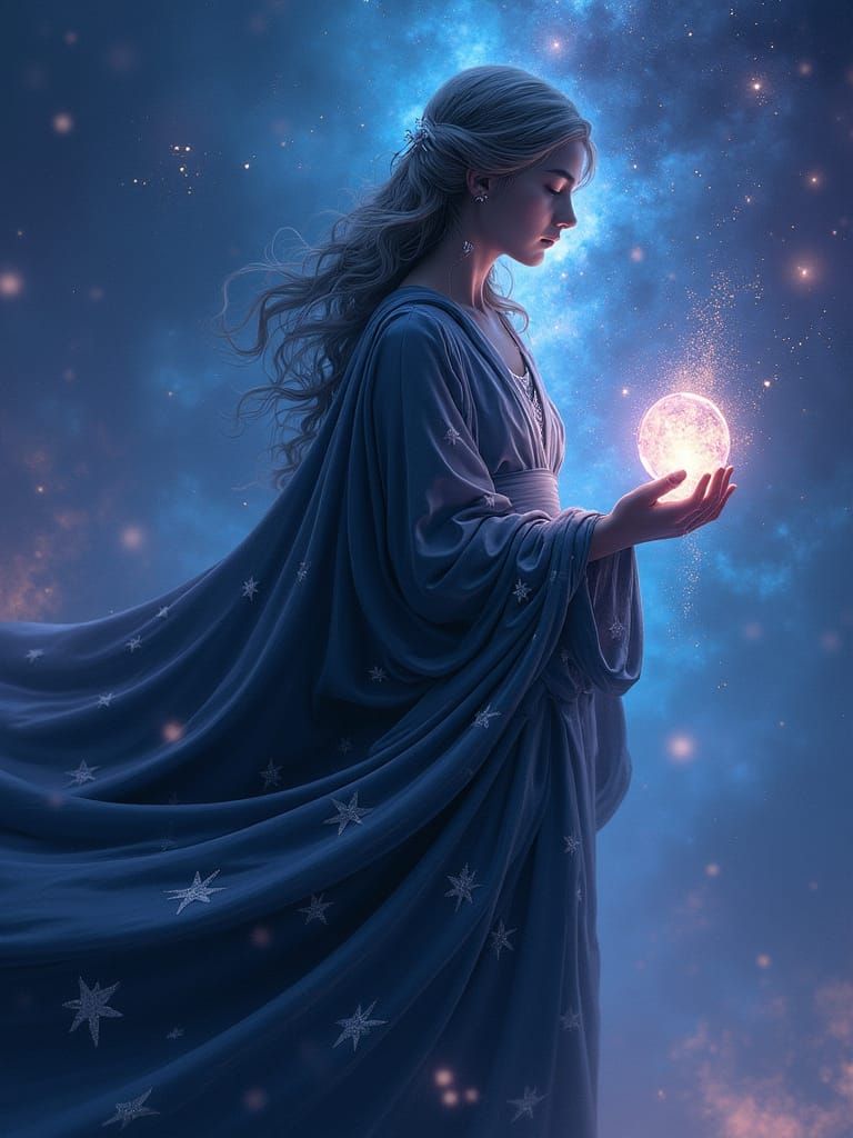 Ethereal Shepherd of Stars in Detailed Matte Painting