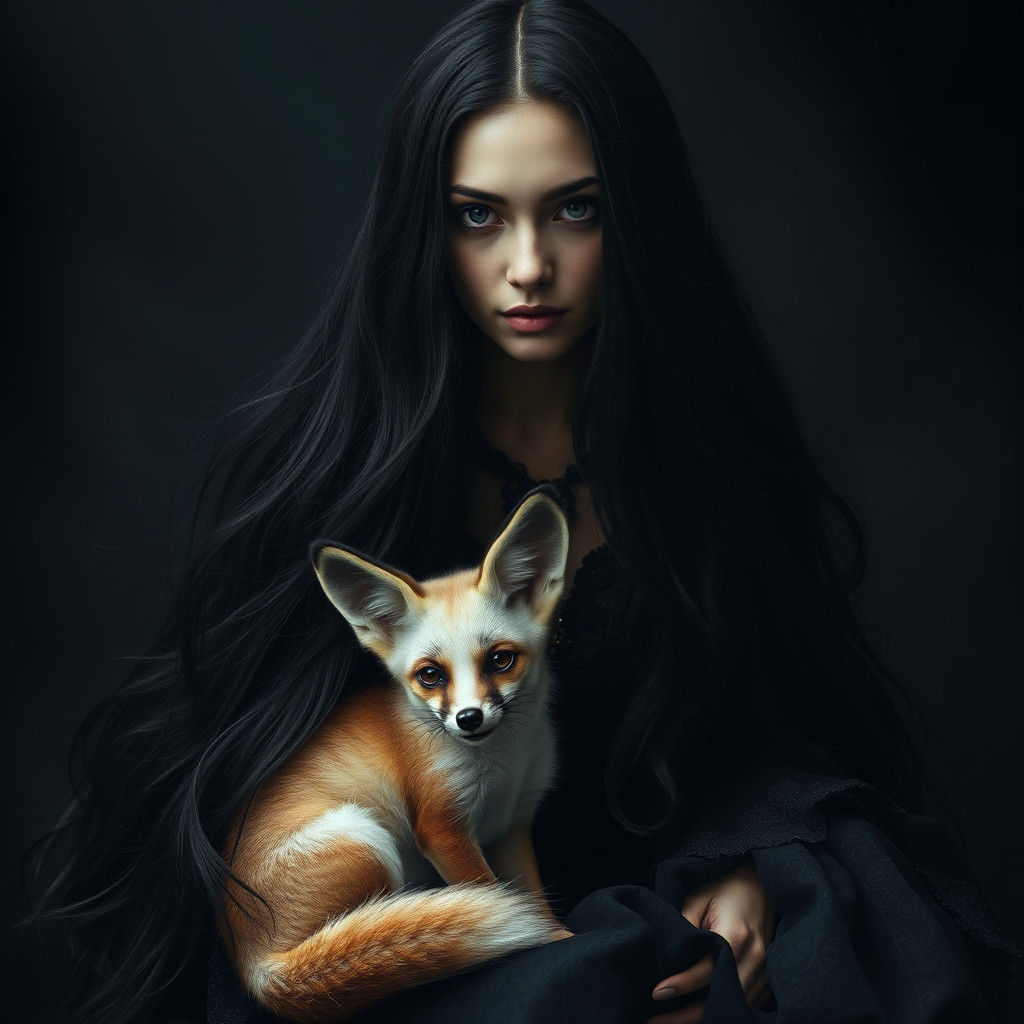 Mystical Psychic Woman with Fennec Fox Companion