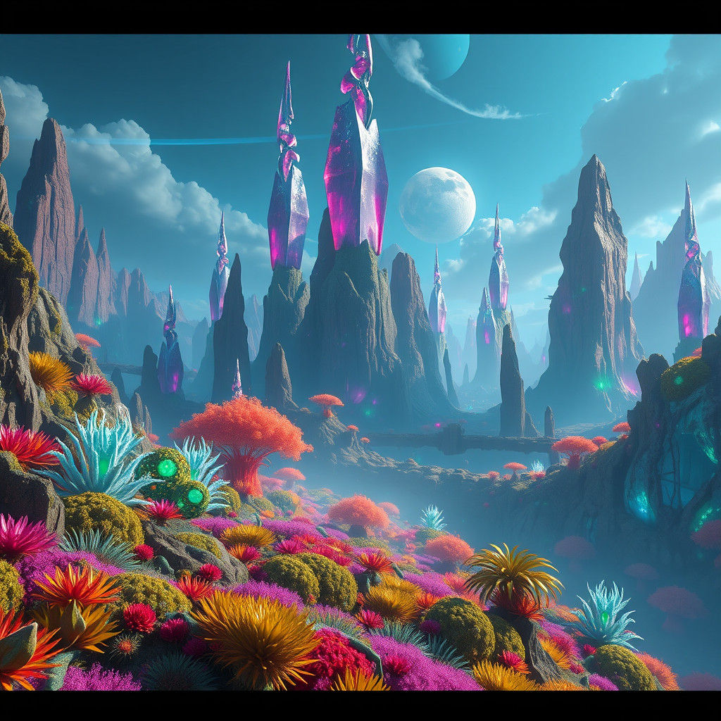 Lush Crystal Landscape in High-Contrast Lighting