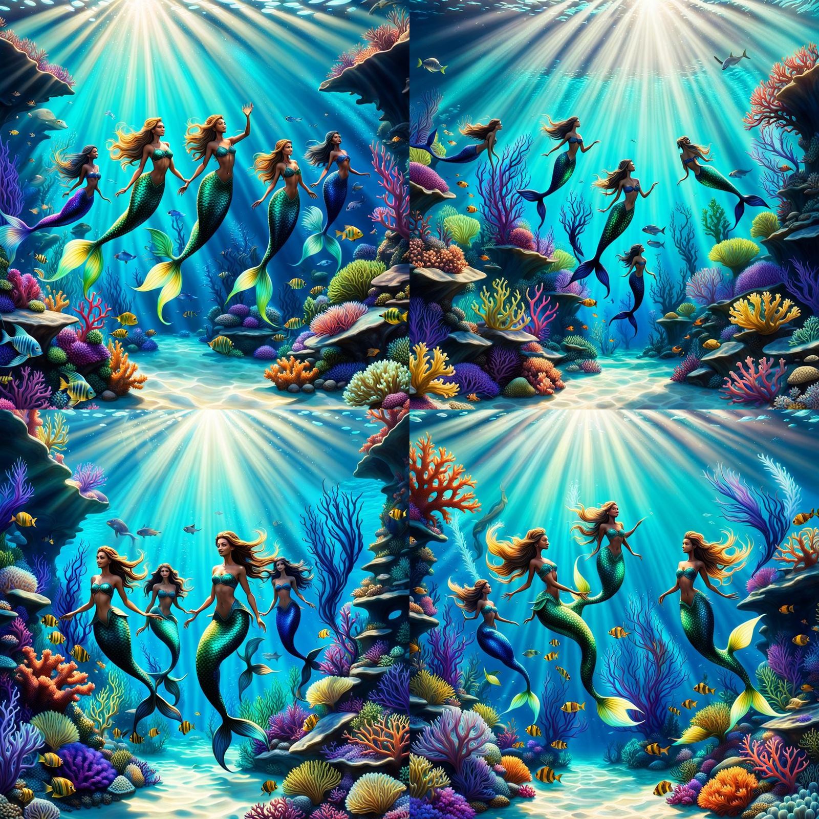 Graceful Mermaids in Vibrant Underwater World: 3D Digital Ar...