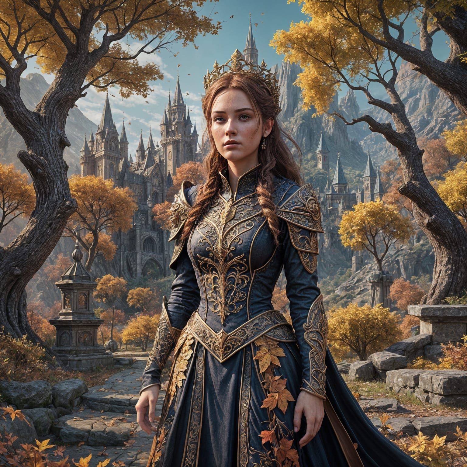 Detailed Matte Painting of an Autumn Princess