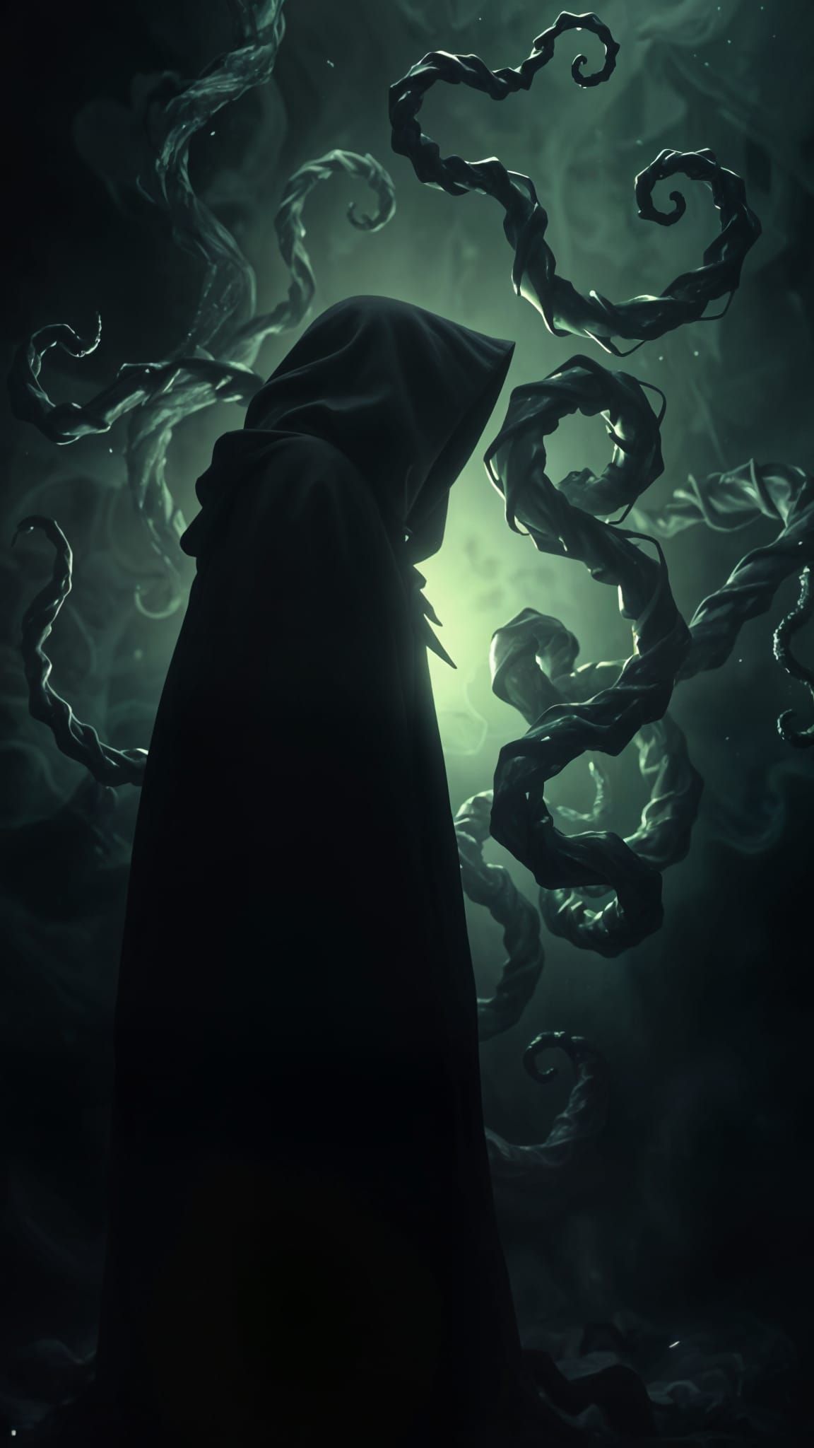 Dark Figure Delves Deeper into Shadows in a Storm of Tendril...