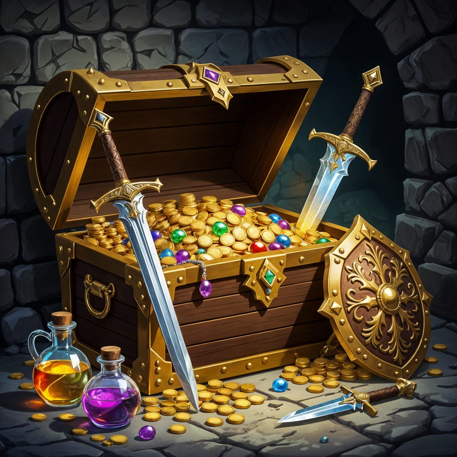 Ornate Treasure Chest Overflowing with Riches