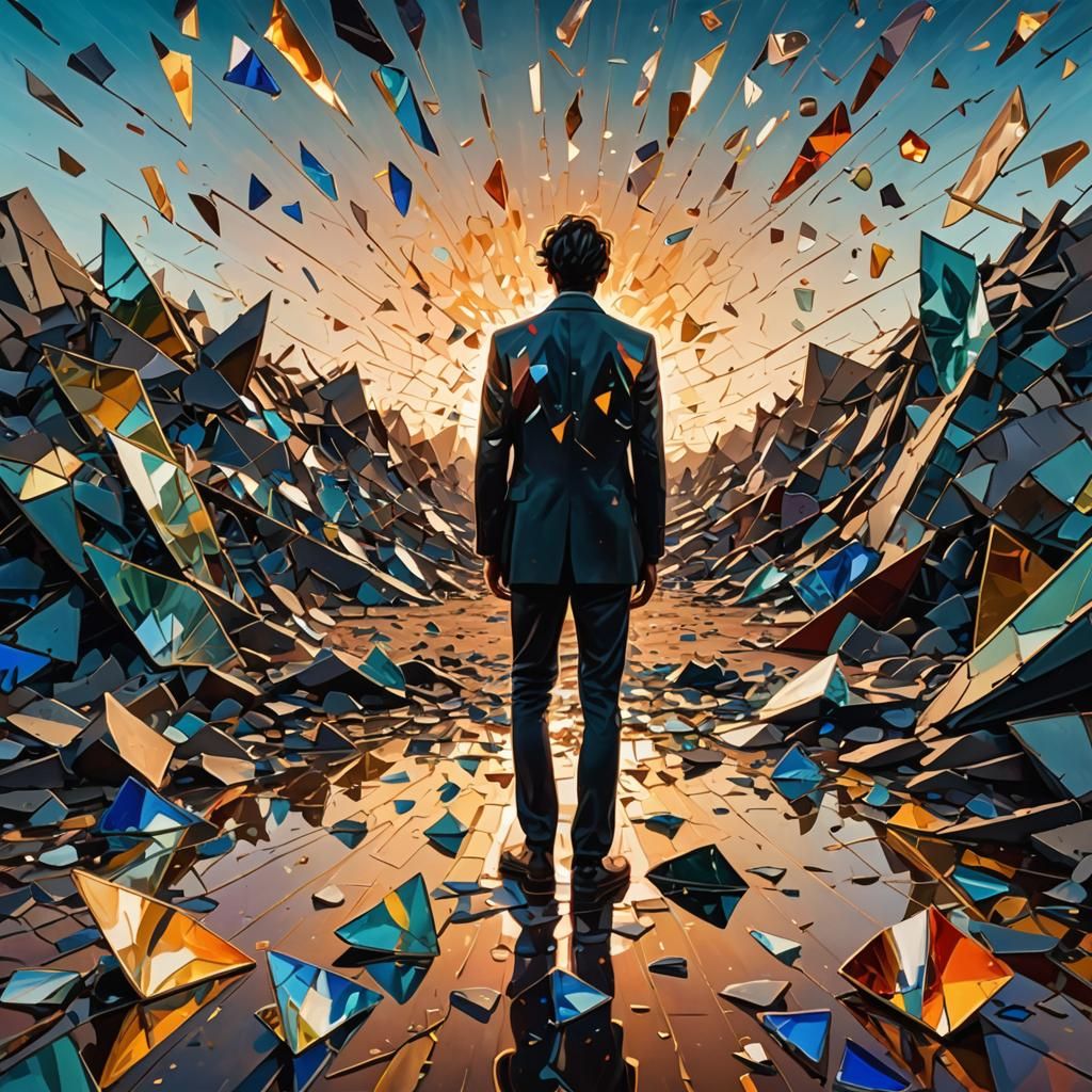 Shattered Surrealism: A Vibrant Oil Painting