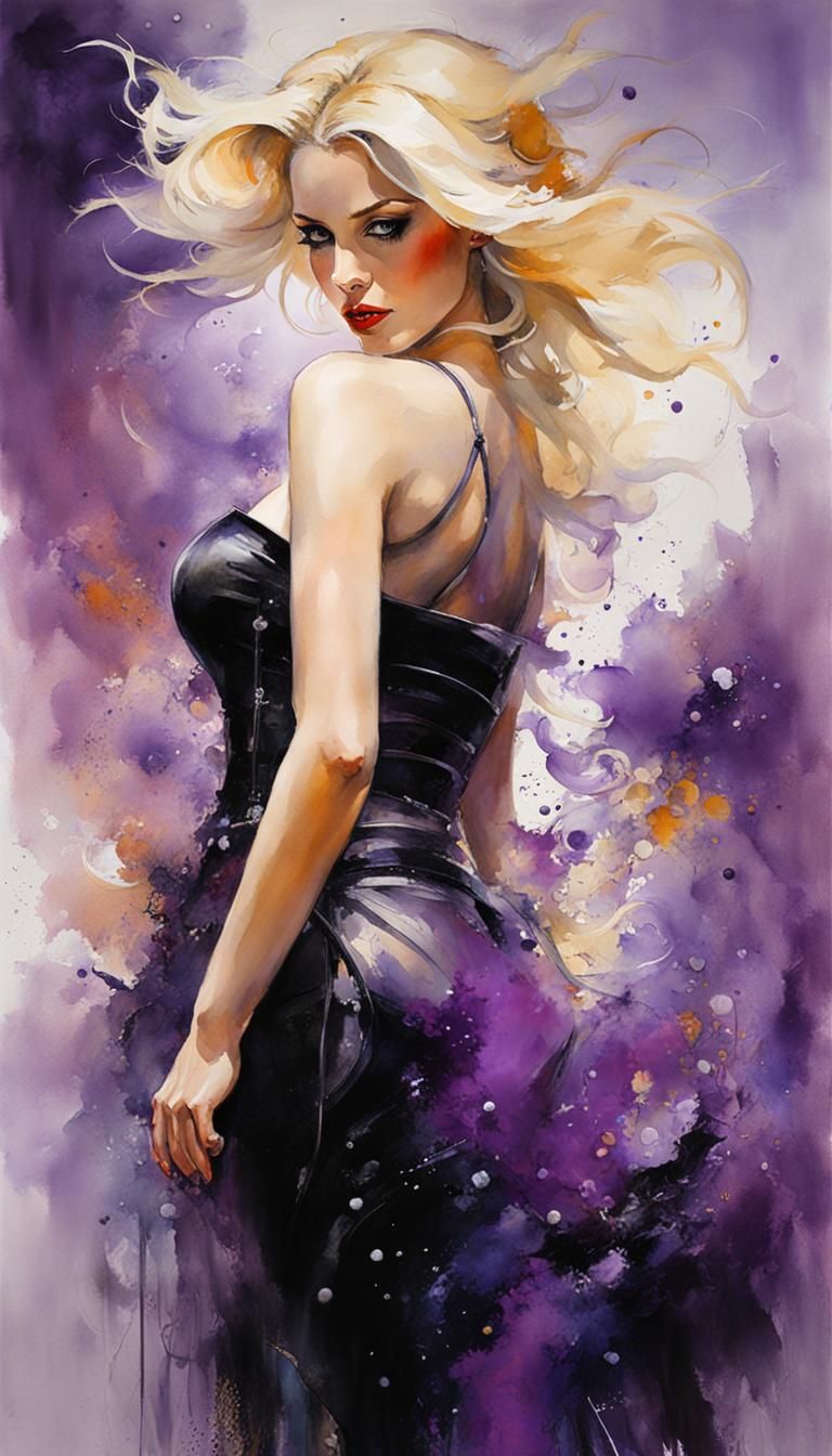 Blond Giantess in Watercolor Splash Art