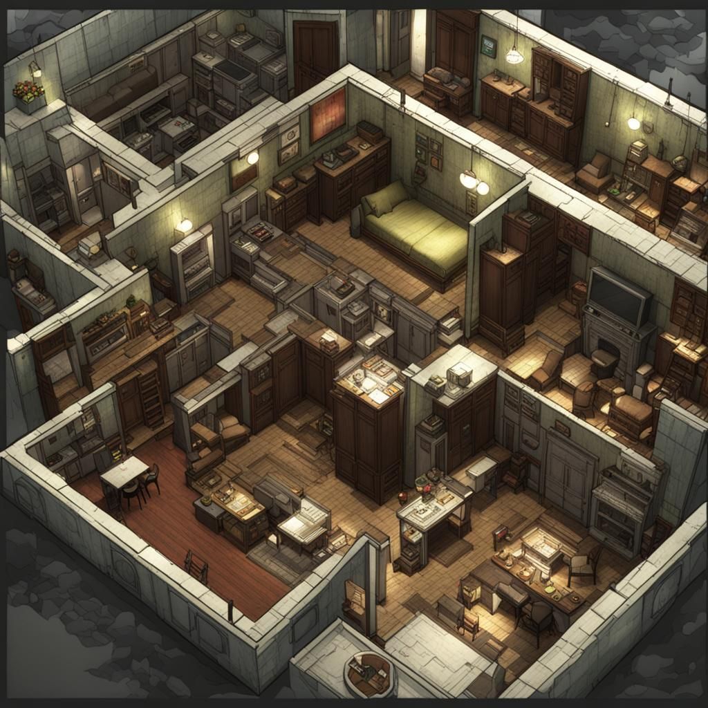 resident evil pre-rendered isometric interior layout