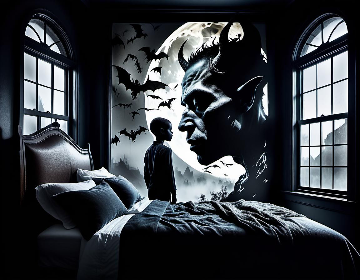 Eldritch Double Exposure: Boy and Demon in Ink