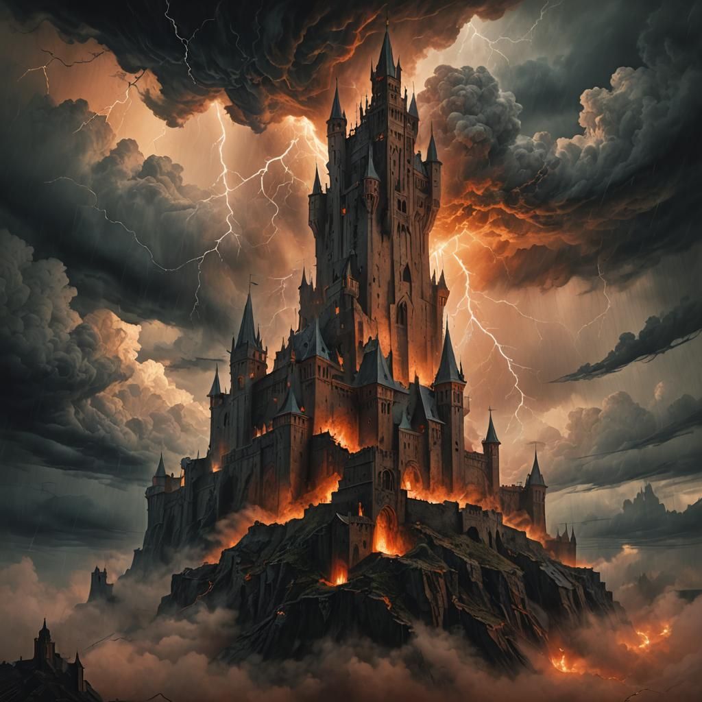 Grimdark Fortress in Gothic Architecture, Dark Surrealism