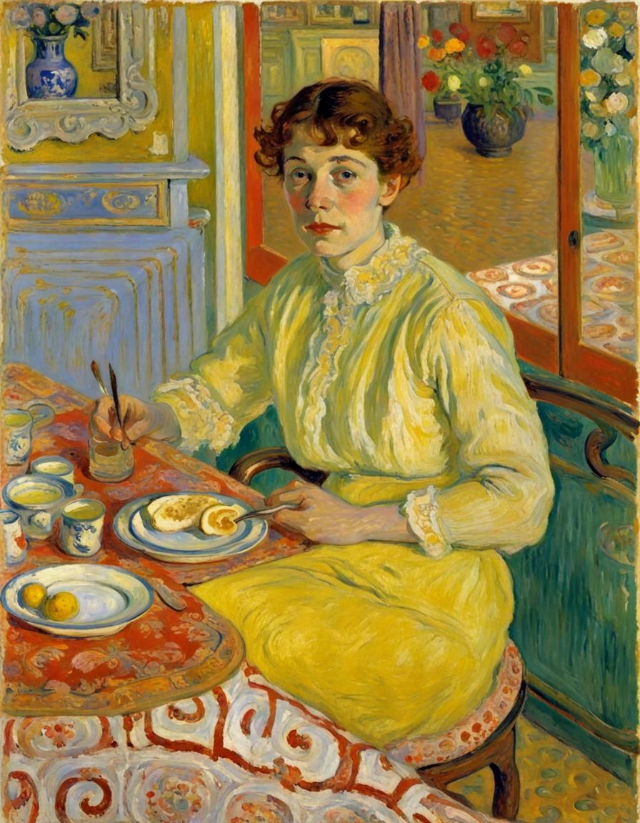 Impressionist Interior Scene in Bonnard Style