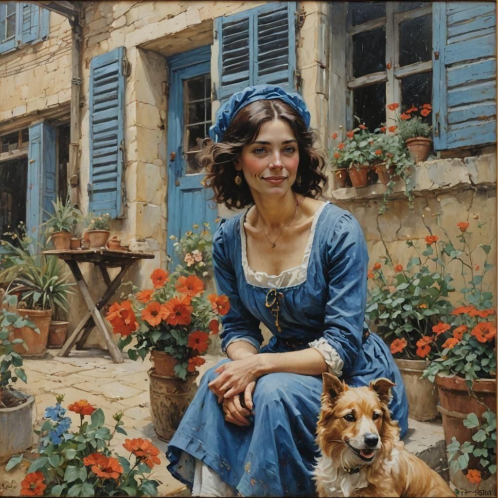 Woman with Dog in Oil Painting Style