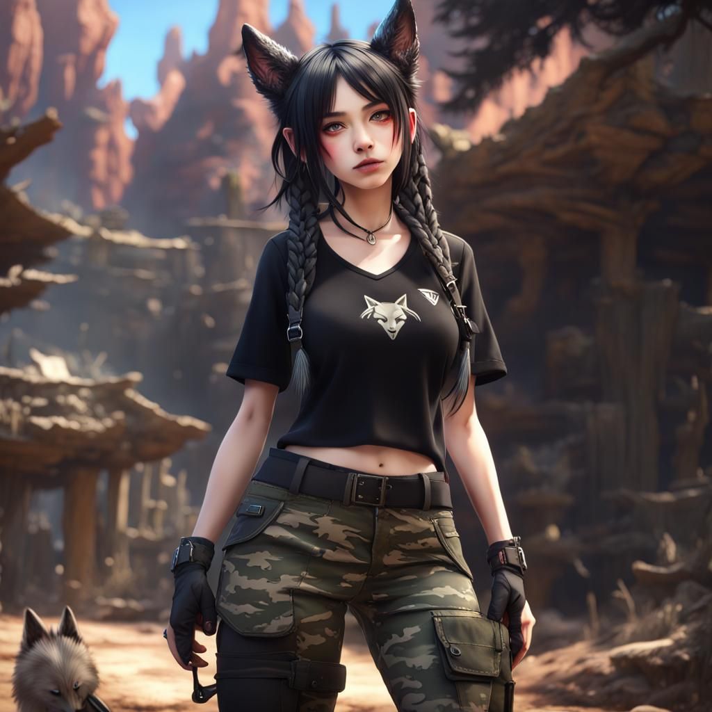 Anime Girl with Wolf Features in Detailed Digital Art