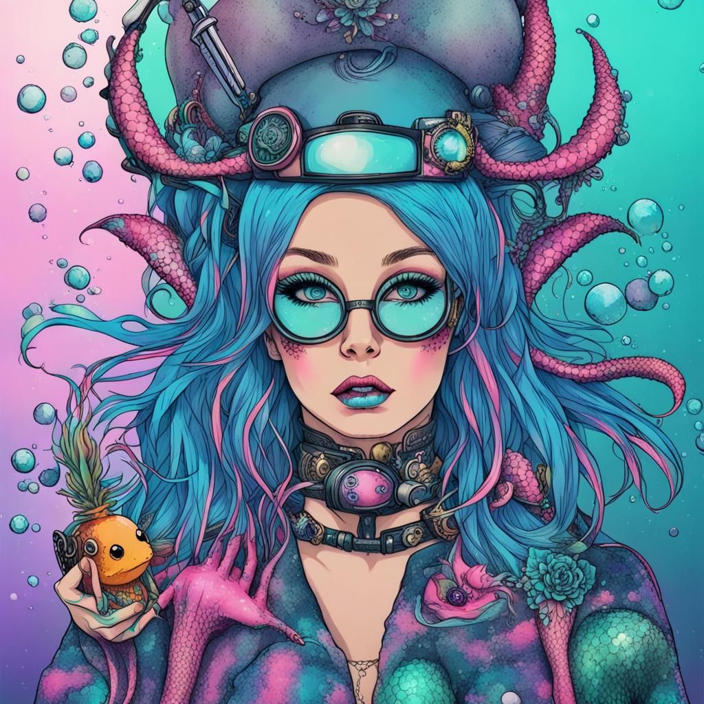 Electric Ocean Mermaid in Cyberpunk Style