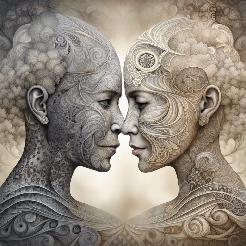 Grateful Couple in Yin-Yang Fractal Zentangle