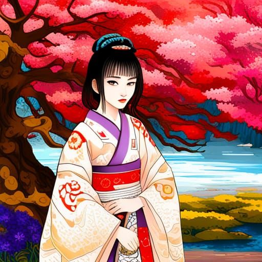 Japanese Princess in Kimono: Digital Manga Art