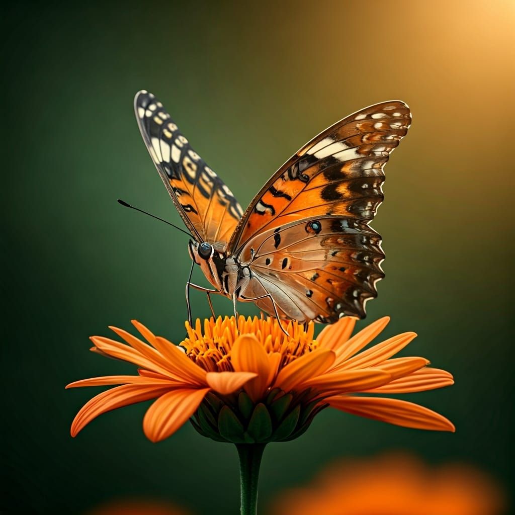 Armored Butterfly on Flower in Whimsical Style