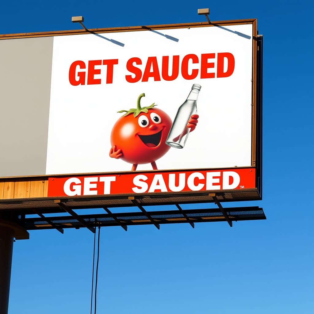 Talking Tomato Billboard in Vibrant Street Art Style