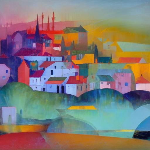 Elegant Living Room with Sea View: Impasto Painting