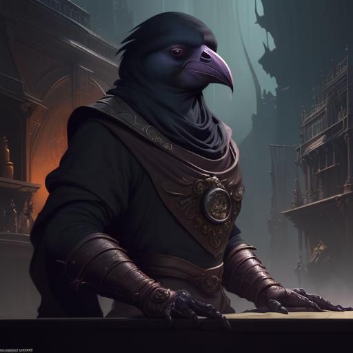 Hyperdetailed Kenku Rogue in Dark Fantasy Style