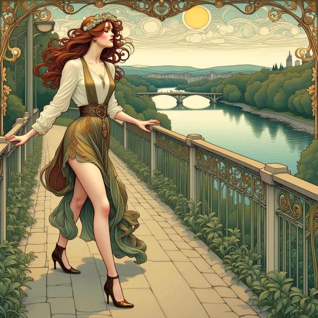 Art Nouveau Woman on Romantic Fairytale Road