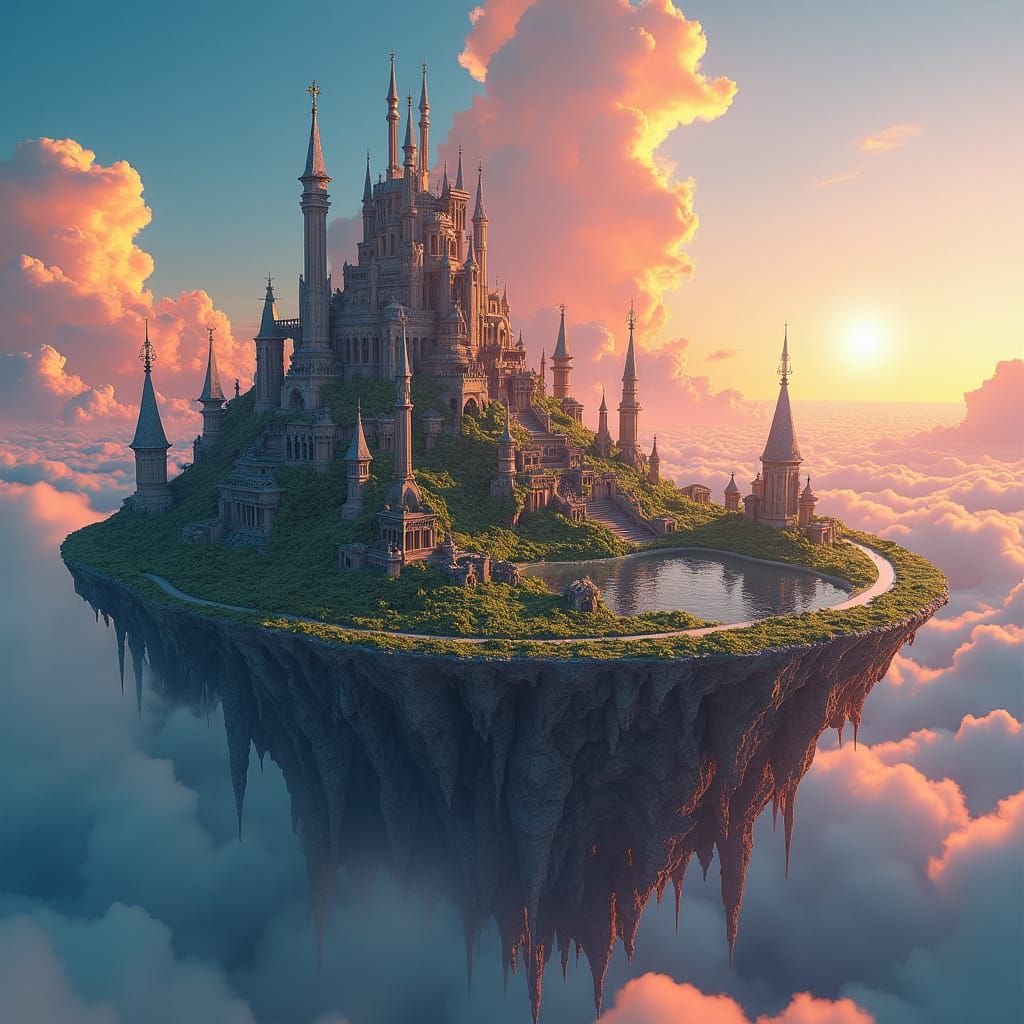 Fantastical Flat Earth Model in Vibrant Sky