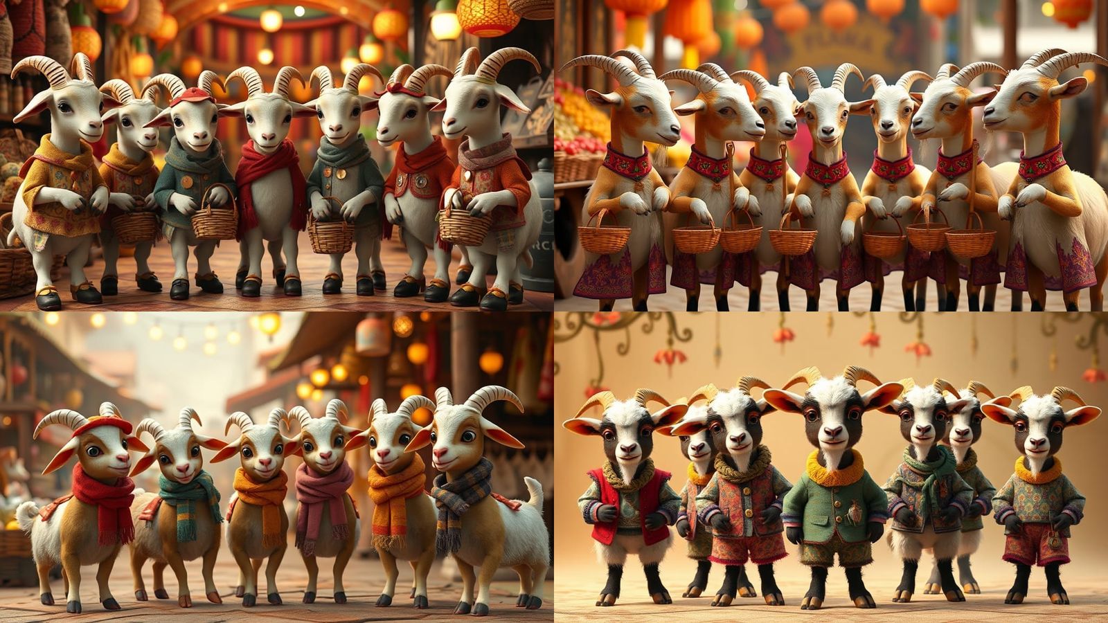 Goats Going to Market in Pixar 3D Cartoon Style
