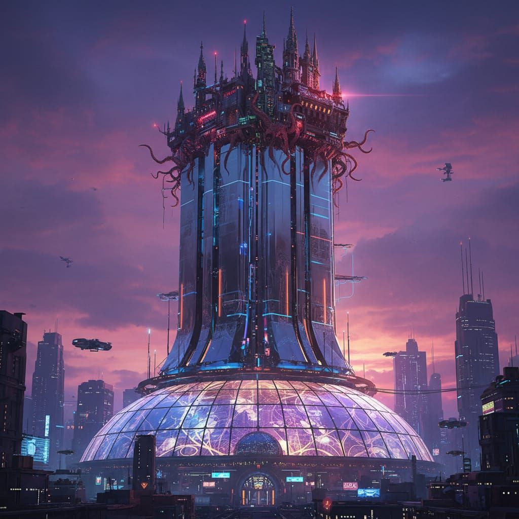 Futuristic Megalopolis Architecture With Gothic Cyberpunk Ca...