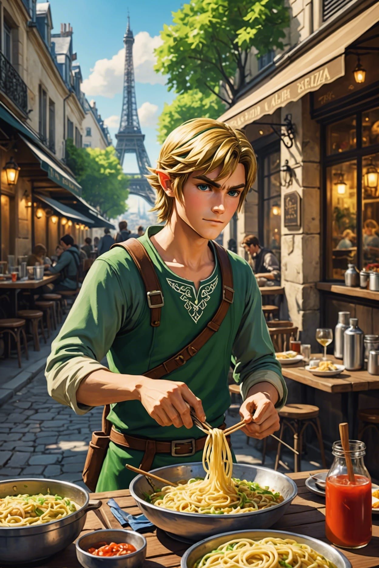 Link Cooks Noodles in Paris, Digital Fan Art