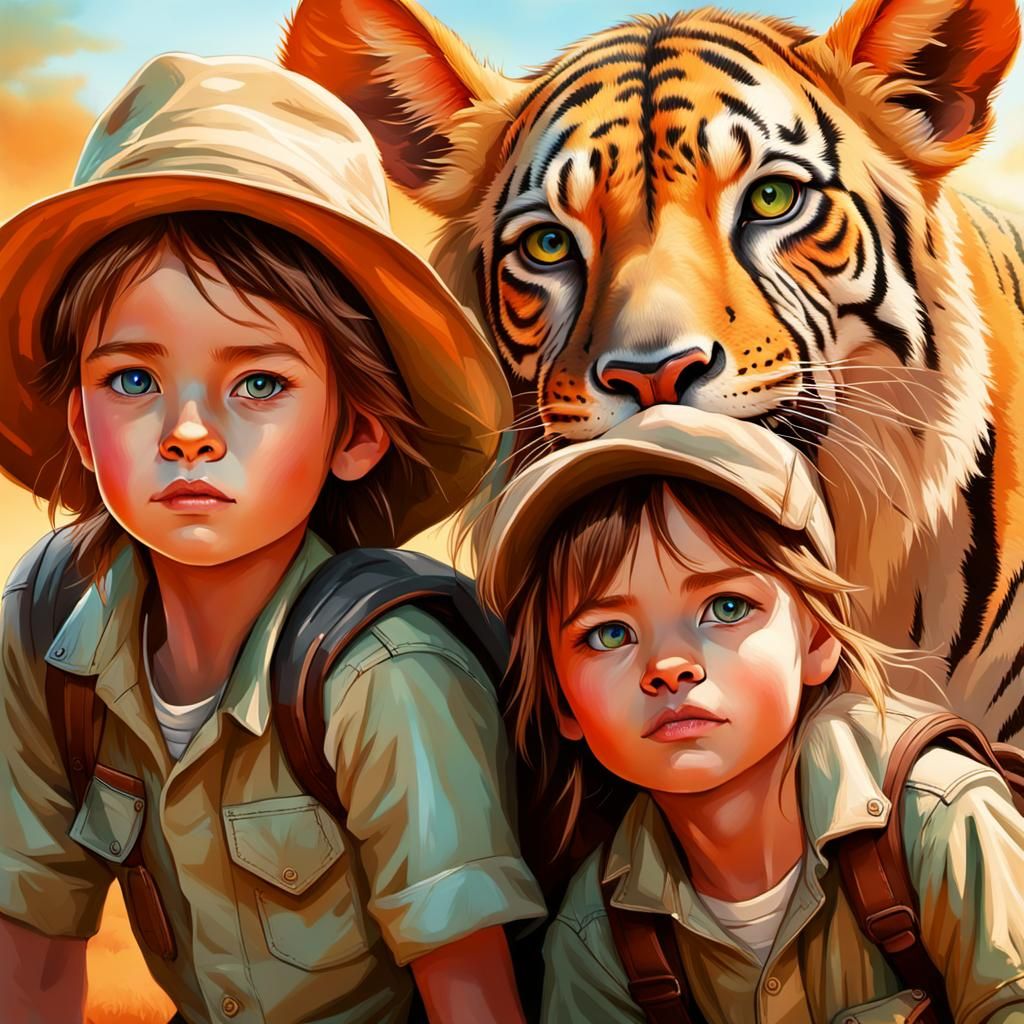Safari Adventure with Siblings in Splash Art Style