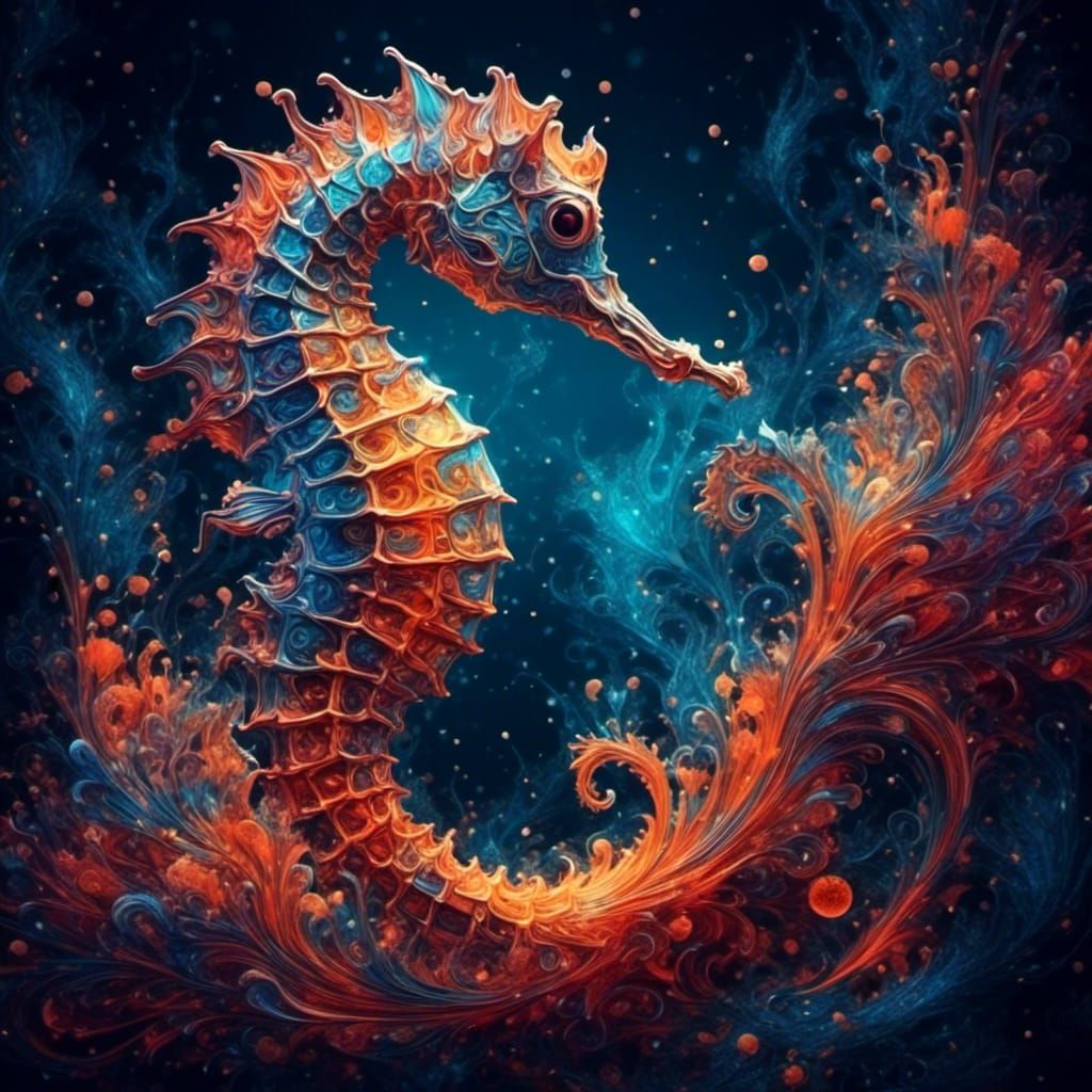 Psychedelic Seahorse in Vivid Geometric Patterns