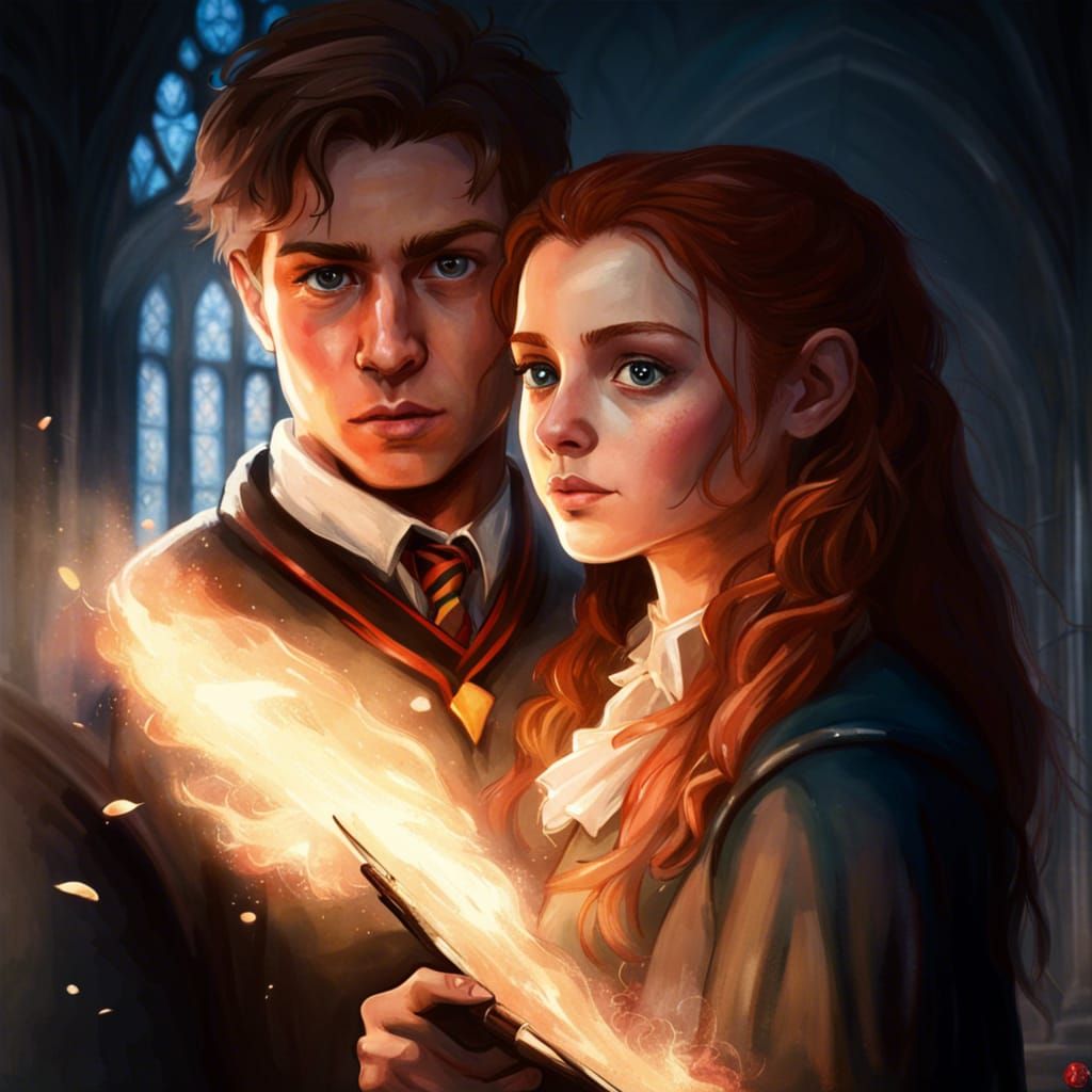 Scared Hogwarts Students in Great Hall, Realistic Portrait