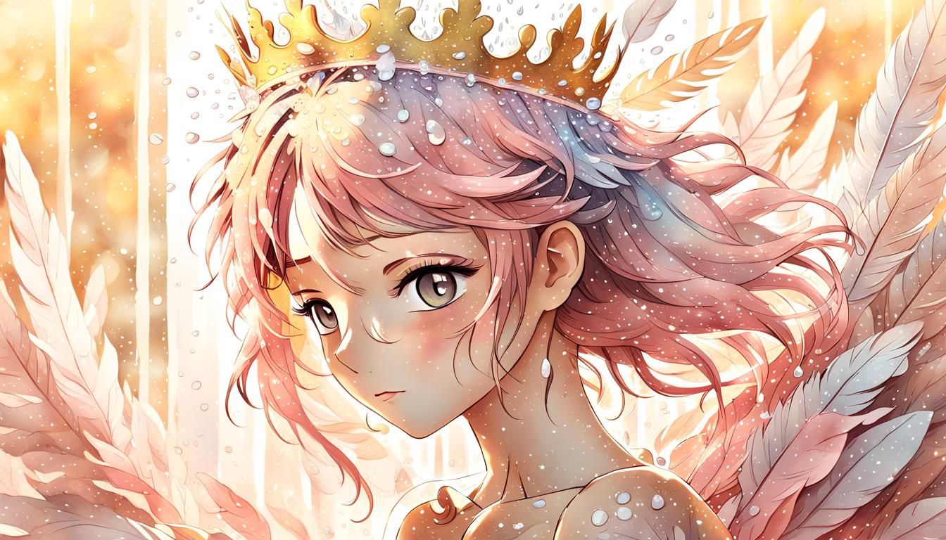 Anime Girl in Gentle Shower of Feathers
