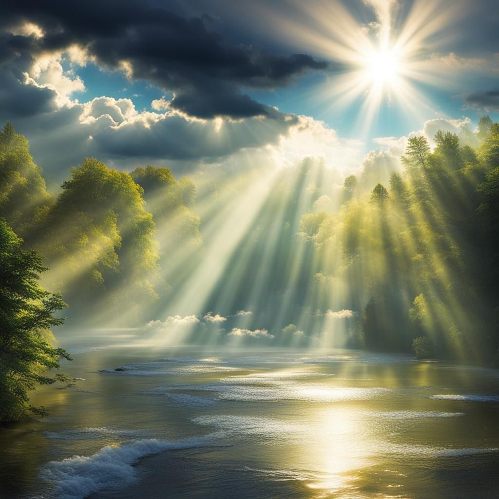 Heavenly Sunshine Beams Through the Clouds