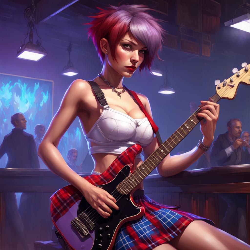 Punk Rocker Portrait on Stage, Hyperdetailed Art