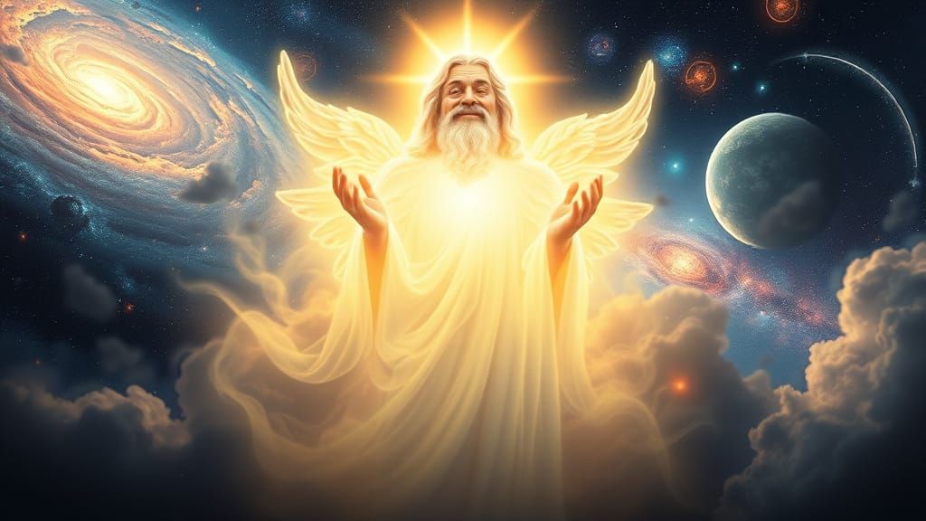 Divine Cosmic Being Smiles Over Majestic Galaxy