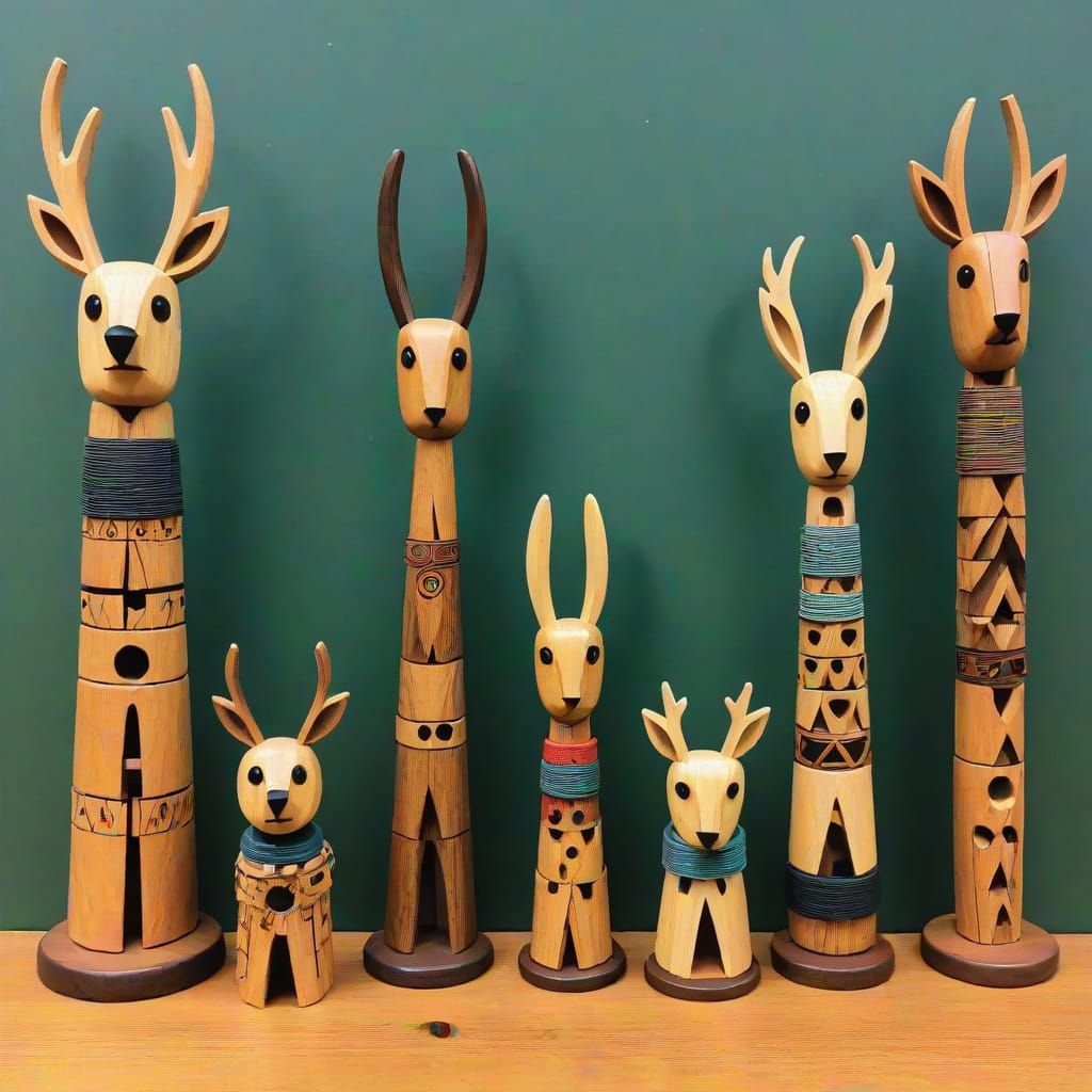 Vibrant Folk Art Woodcraft Scene