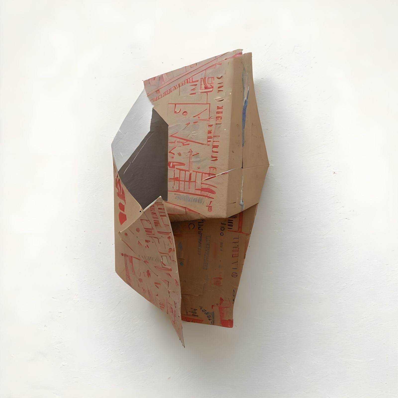 Discarded Cardboard Sculpture with Visible Staples and Patte...