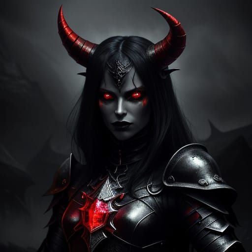 Demon Lady in Leather Armor: Dark Fantasy Portrait
