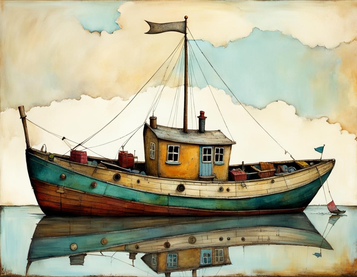 Whimsical Shoe Boat Illustration in Storybook Style