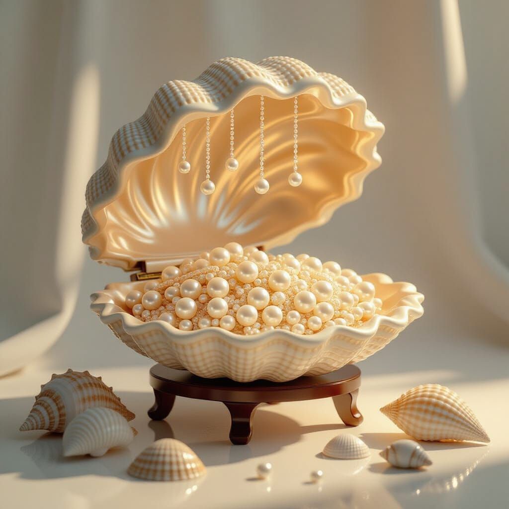 Luminous Pearl Sea Mollusk in Neo-Impressionist Style