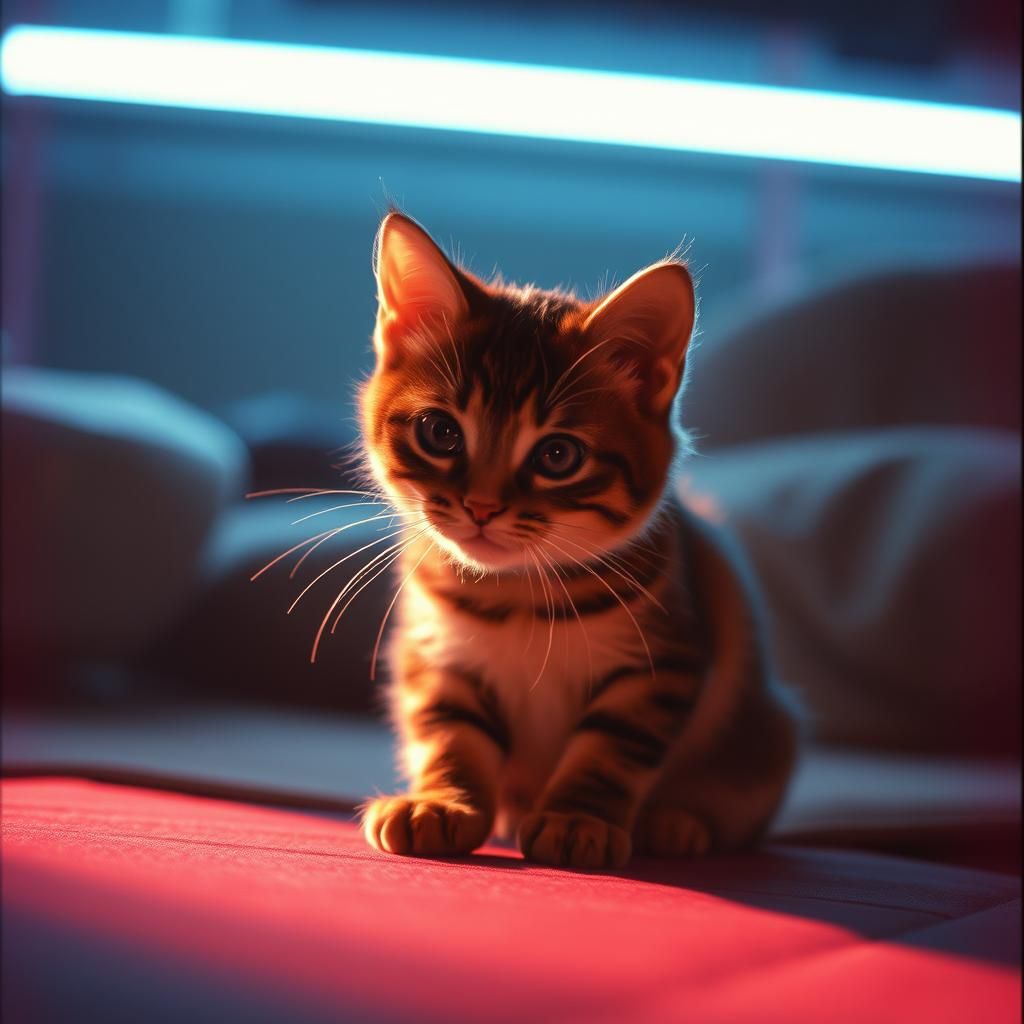 Glitching Cat in Cinematic Film Still